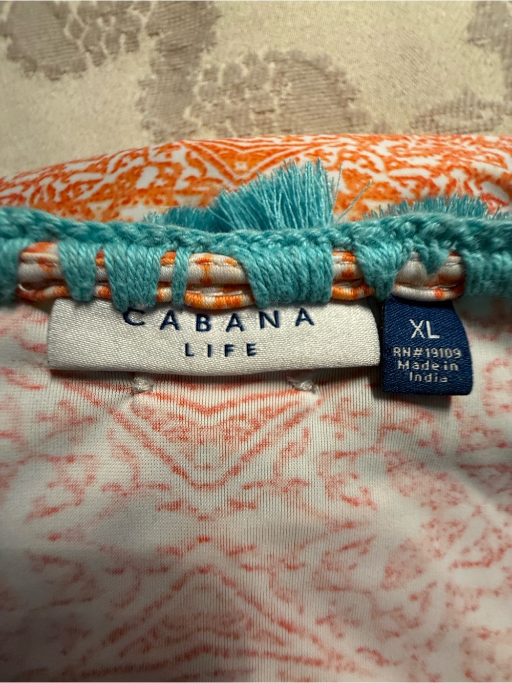 Orange Cabana Life Printed Tassel Kaftan with Teal Trim 50 SPF - Picture 4 of 4